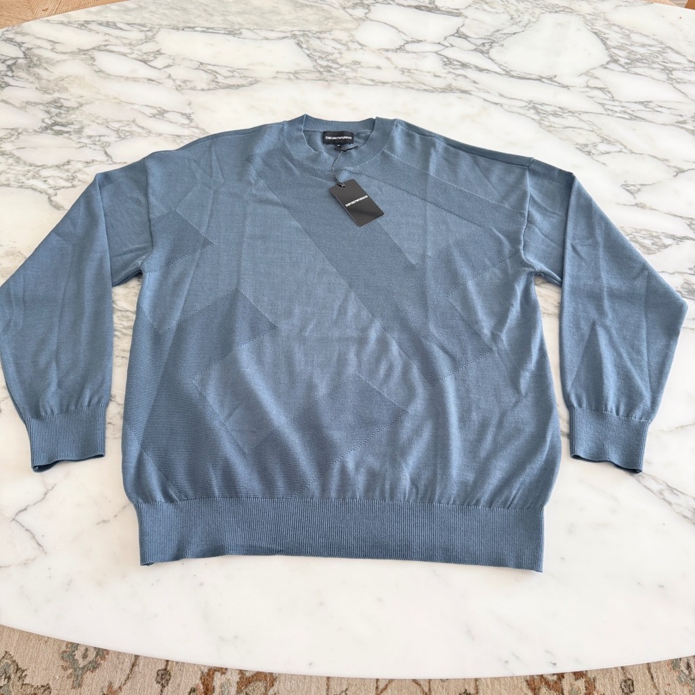 Emporio Armani Mens Virgin Wool Pullover Sweater Blue 7V1MX4 MED